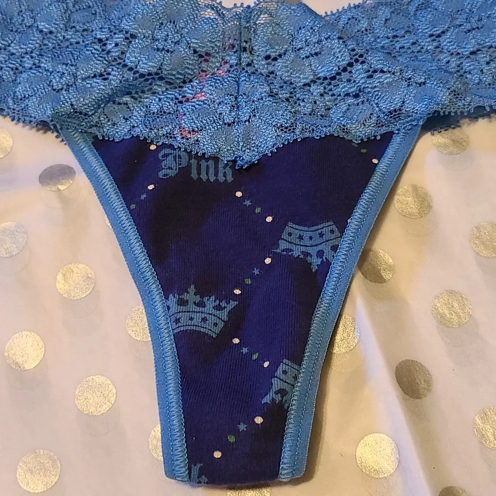 RARE VINTAGE Love Pink Victoria's Secret Pink Blue Thong Sz S